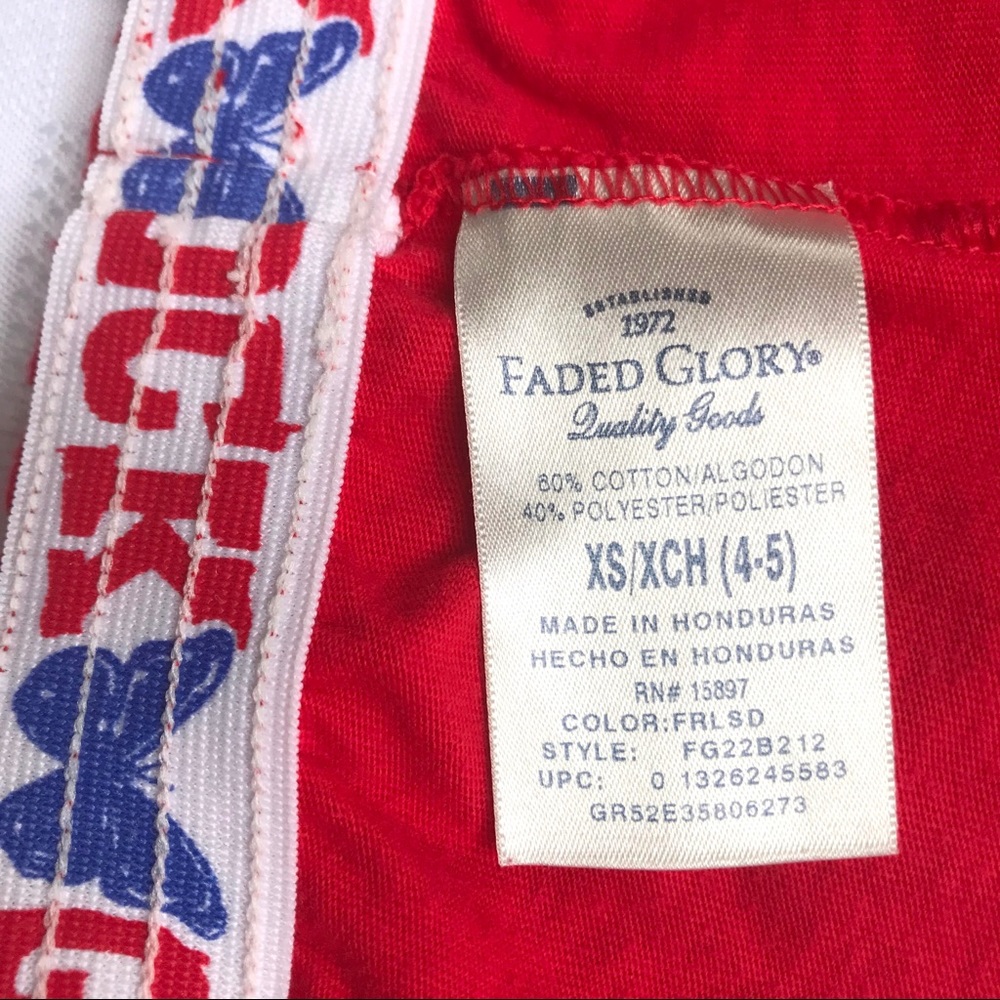 3 for $15 Faded Glory Kids Red Boxing Shorts White Stripes Boxer Gym Short Girls - Picture 4 of 6